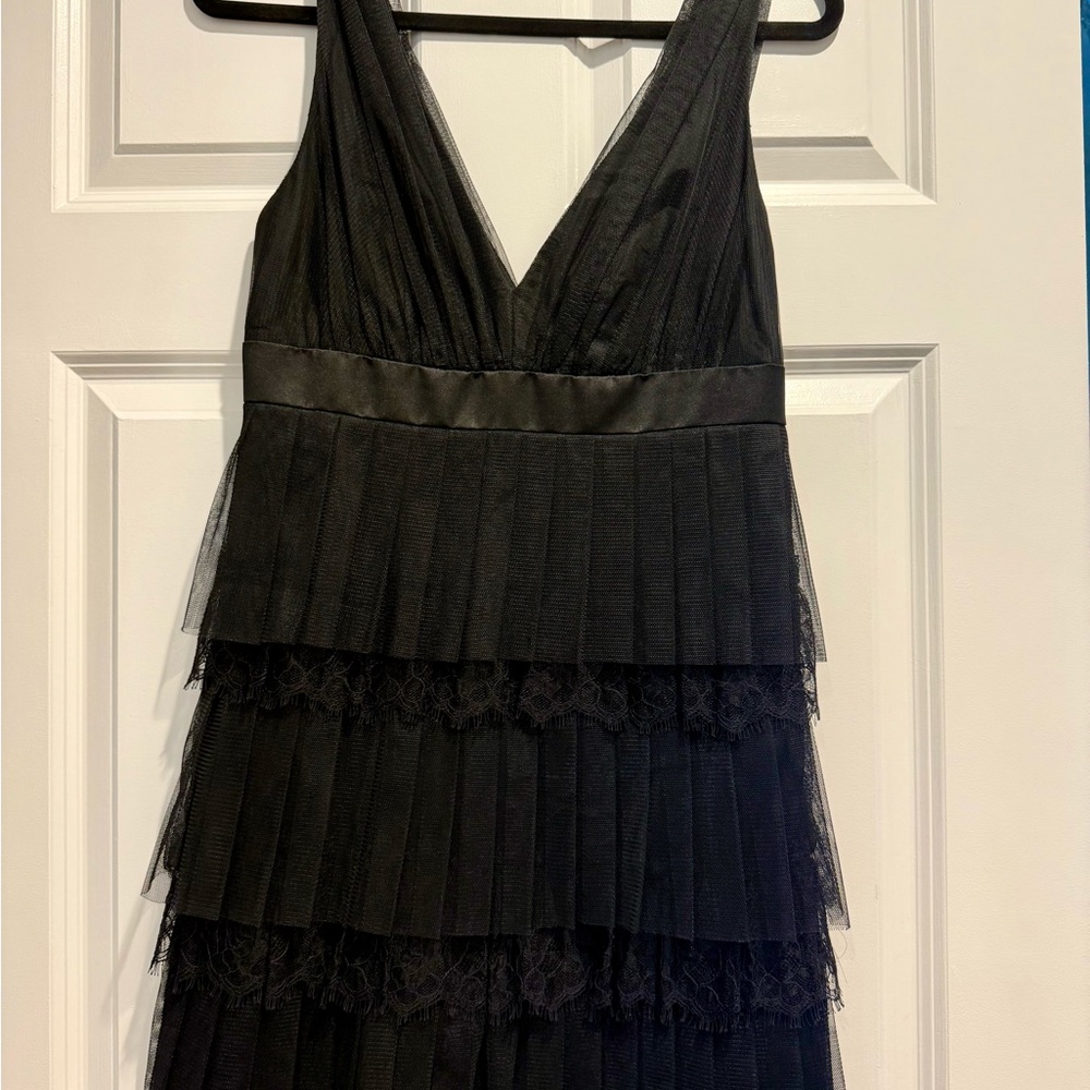Nicole Miller Black Ruffled Tiered Midi Dress